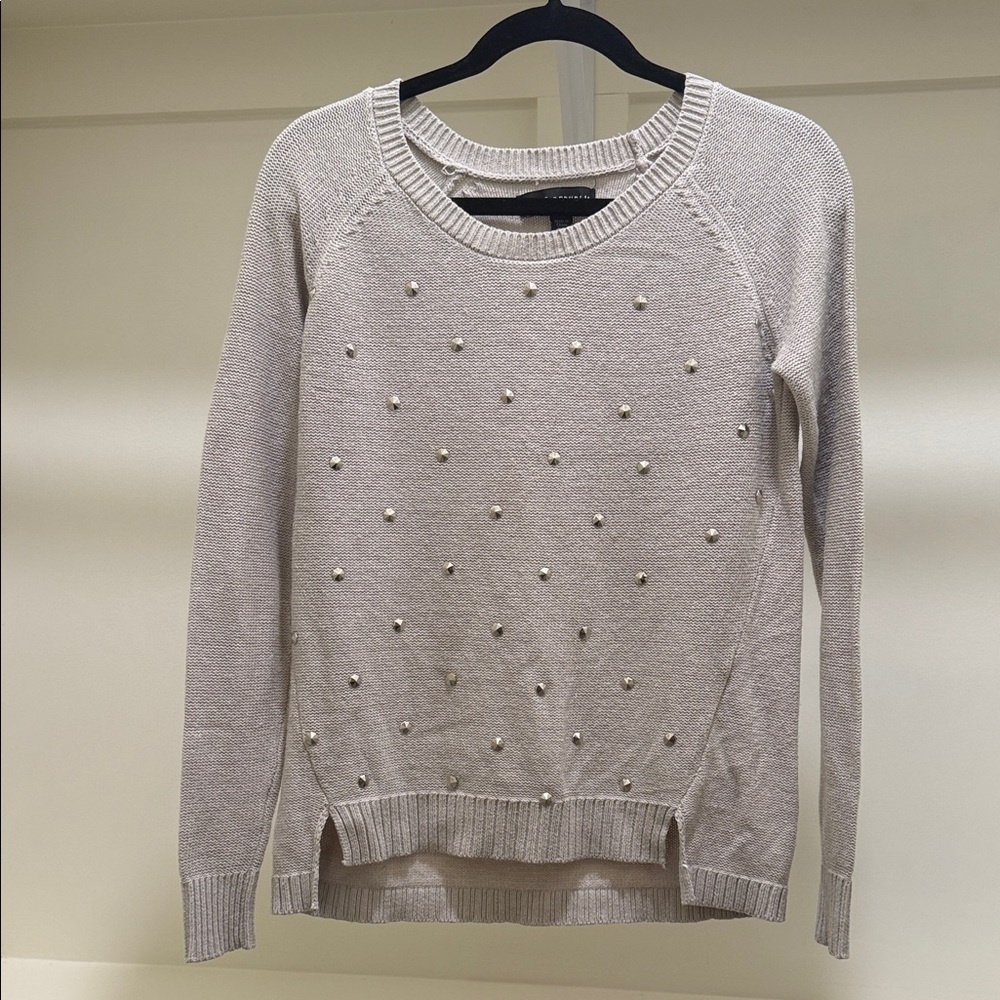 Rock & Republic Pearl Studded Sweater - Light Gray